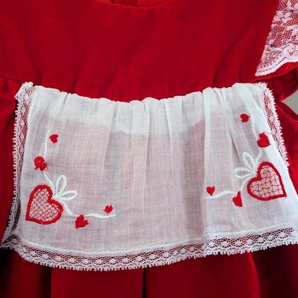 Vintage Toddler Baby Girls Red Velvet Dress Lace Trim Size 2T - Picture 4 of 6